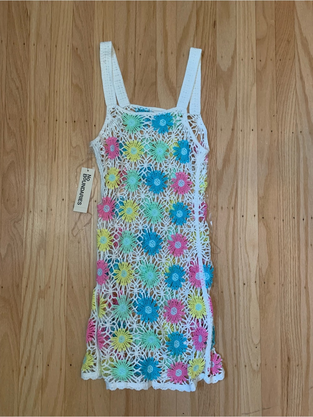 No Boundaries multicolored crochet mini dress with floral pattern